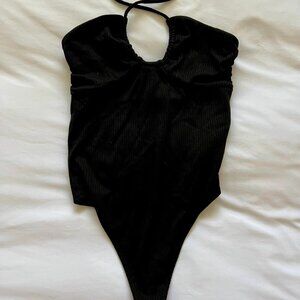 WAYF Black ribbed halter bodysuit